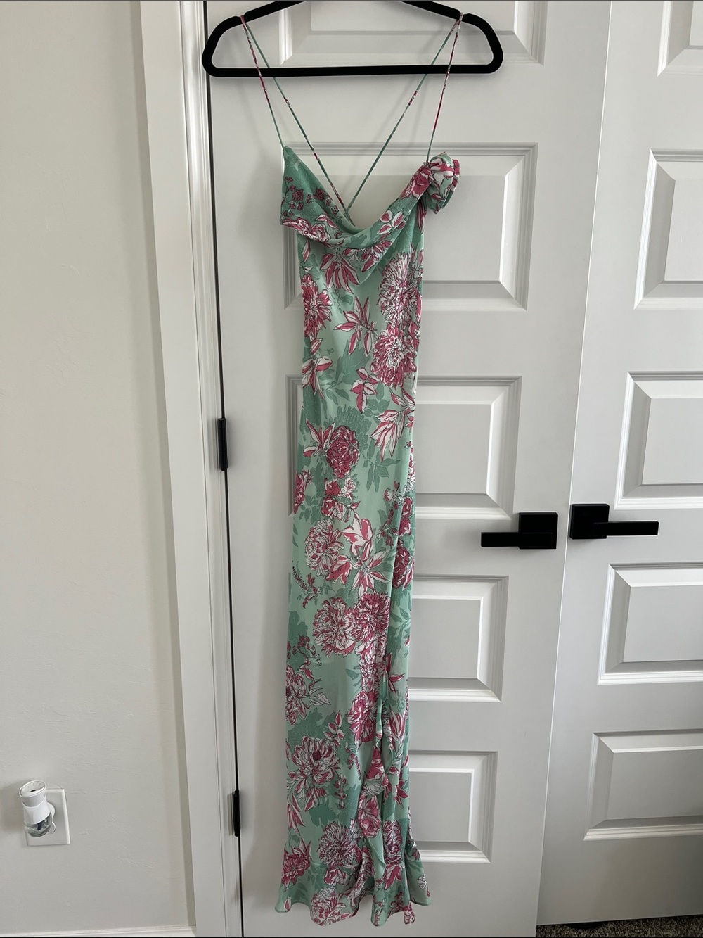 Zara Mint Green Maxi Dress with Pink Floral Print